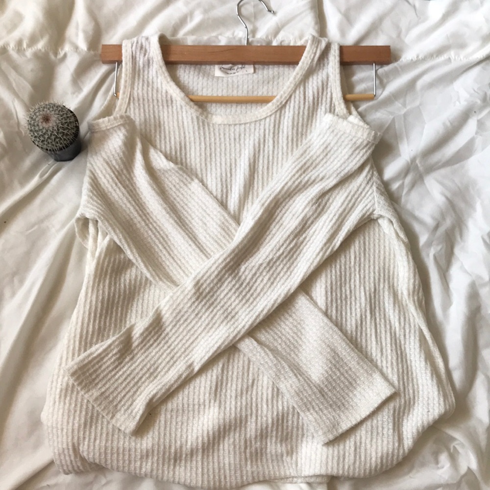 White waffle knit sweater